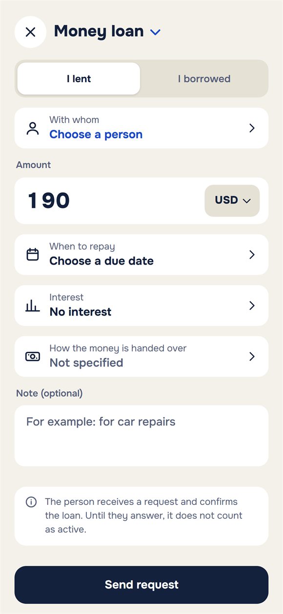 Creating a loan: amount, due date, interest and a note