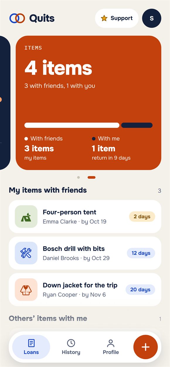 Items lent to friends with return dates